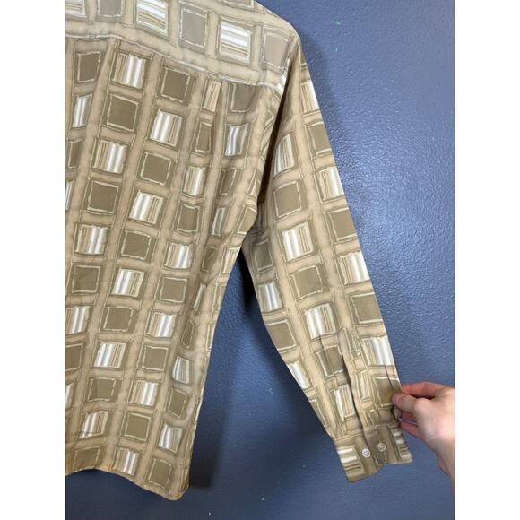 TED LAPIDUS Paris M men's Abstract Geometric long Sleeve Button Up Shirt beige - Picture 7 of 10